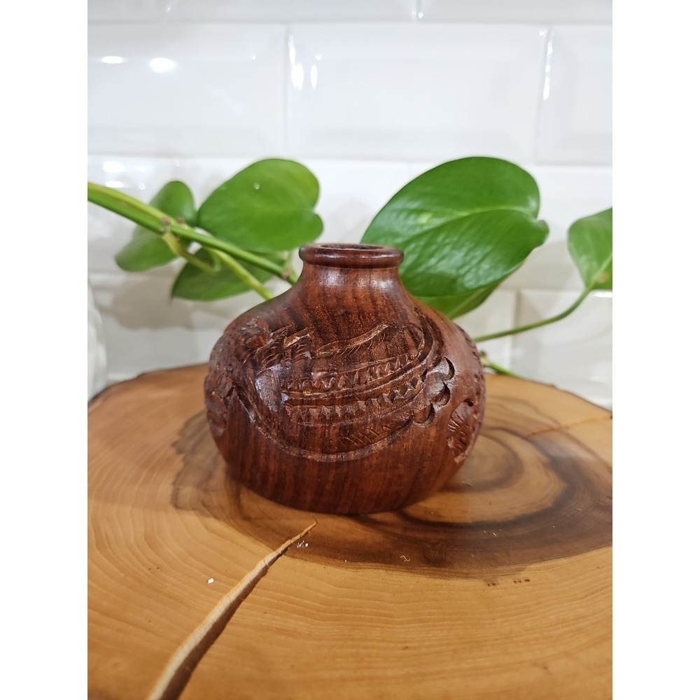 BEAUTIFUL Vintage ASIAN  Hand- Carved Wood VESSEL With A Dragon